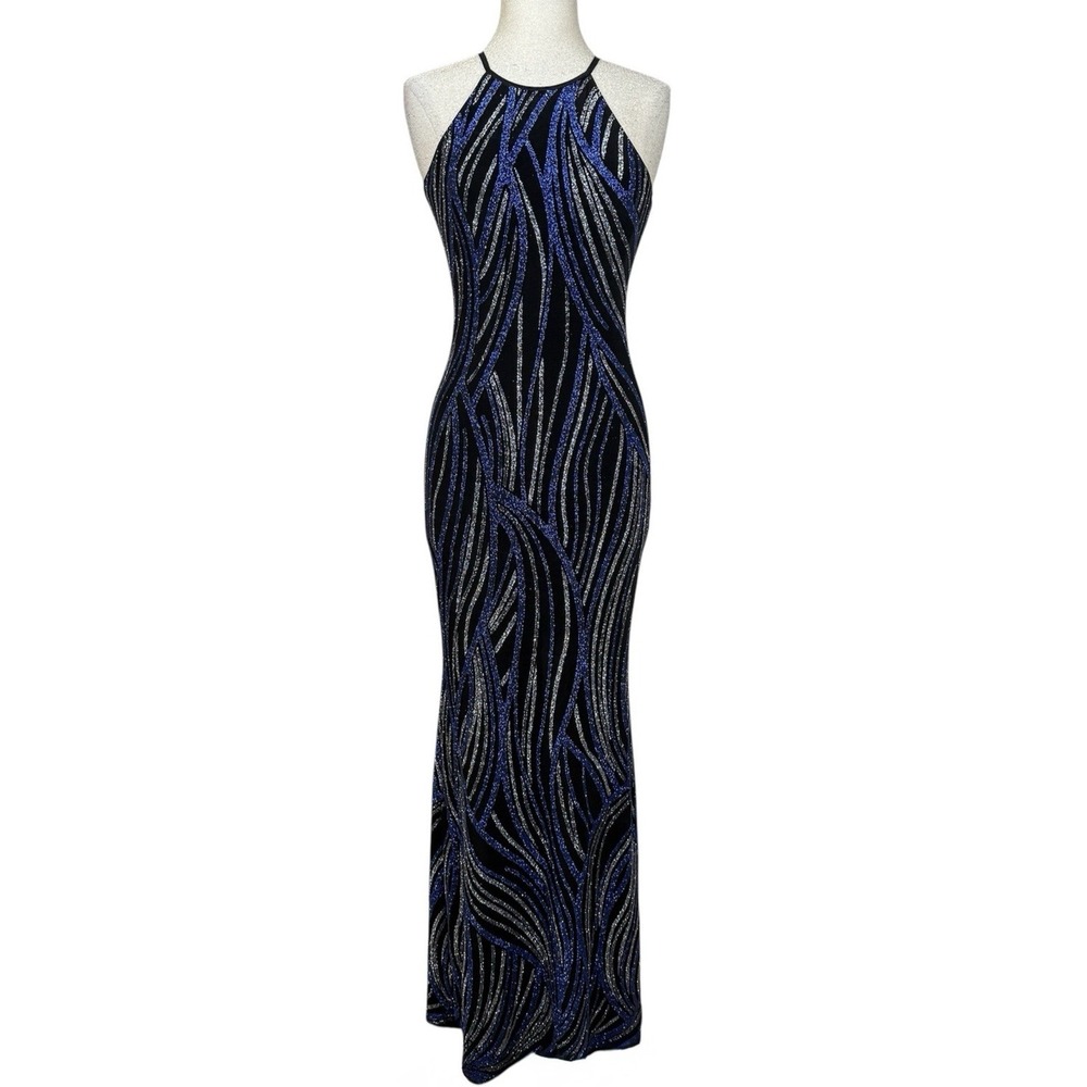 NEW Jump Apparel Dress 5 Black Glitter Halter Maxi Sparkle Formal‎ Hoco 90s Y2K